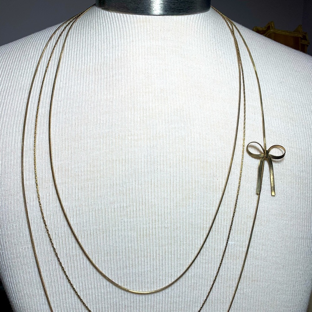 Tiffany bow necklace gold tone multi strand